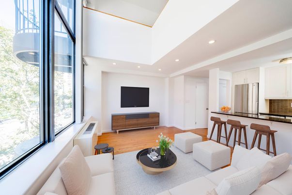 Interior, Kitchen, Living room, Recessed Lighting, Stainless Steel Appliances, Wood Texture Flooring