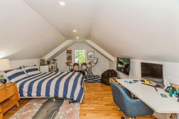 Bedroom, Home Office, Interior, Recessed Lighting, Wood Texture Flooring