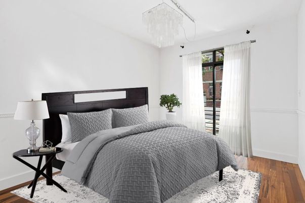 Bedroom, Chandelier, Interior, Wood Texture Flooring