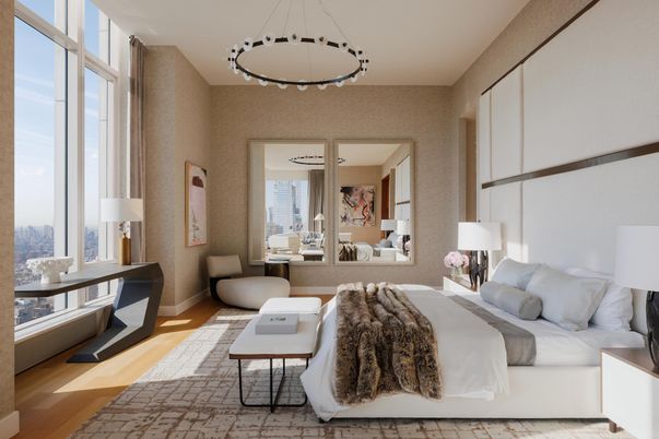 Bedroom, Interior, Pendant Lights, Wood Texture Flooring
