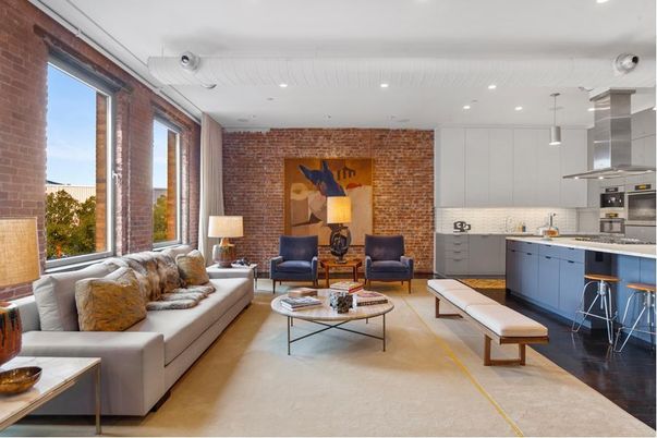 Interior, Kitchen, Living room, Pendant Lights, Recessed Lighting, Stainless Steel Appliances, Stone Walls, Wood Texture Flooring