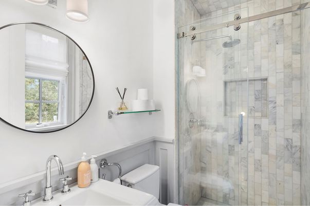 Bathroom, Glass Shower, Interior, Marble Walls