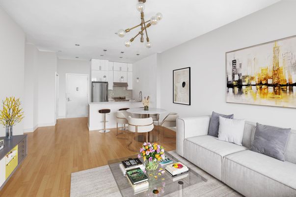 Dining room, Interior, Kitchen, Living room, Pendant Lights, Stainless Steel Appliances, Wood Texture Flooring