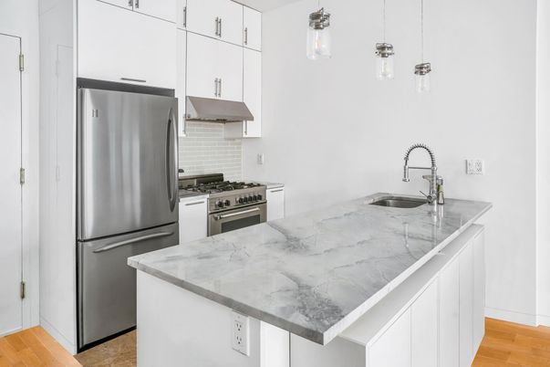 Interior, Kitchen, Pendant Lights, Stainless Steel Appliances, Wood Texture Flooring