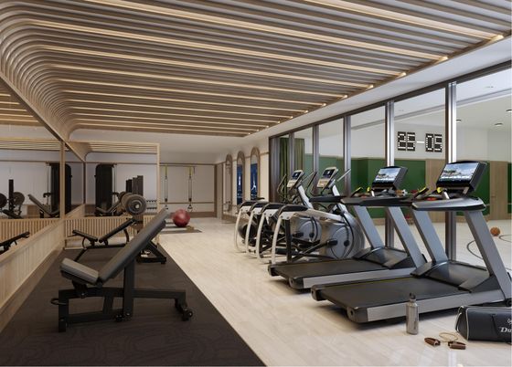 Fitness Equipment, Gym, Interior, Wood Texture Flooring