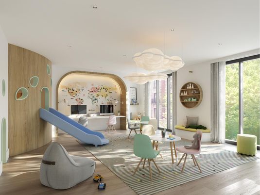 Interior, Living room, Pendant Lights, Recessed Lighting, Wood Texture Flooring