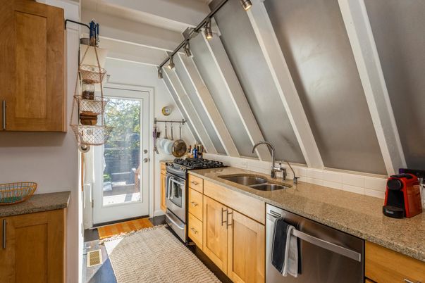 Interior, Kitchen, Pendant Lights, Stainless Steel Appliances, Wood Texture Flooring