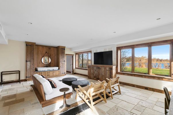 Interior, Living room, Recessed Lighting, Wooden Walls