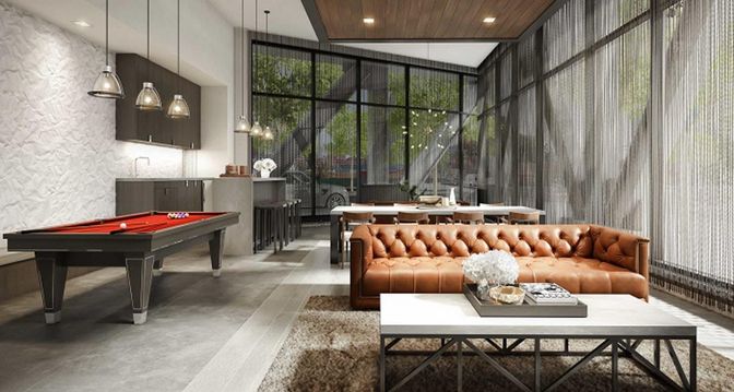 Billiard Table, Game Room, Interior, Living room, Pendant Lights, Recessed Lighting