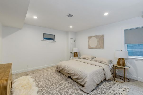 Bedroom, Interior, Recessed Lighting, Wood Texture Flooring
