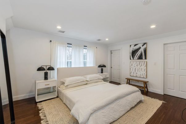 Bedroom, Interior, Recessed Lighting, Wood Texture Flooring