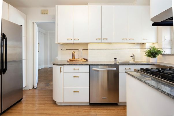 Interior, Kitchen, Stainless Steel Appliances, Wood Texture Flooring