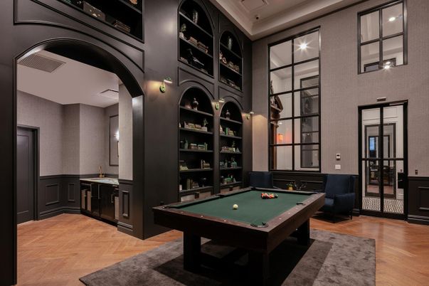 Billiard Table, Game Room, Interior, Wood Texture Flooring