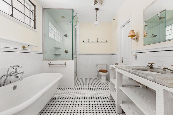 Bathroom, Dual Sink Vanities, Free Standing Baths, Glass Shower, Interior, Pendant Lights