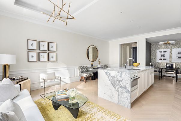 Interior, Kitchen, Living room, Pendant Lights, Recessed Lighting, Wood Texture Flooring