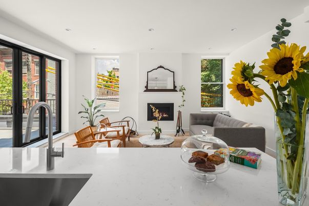 Fireplace, Interior, Kitchen, Living room, Recessed Lighting