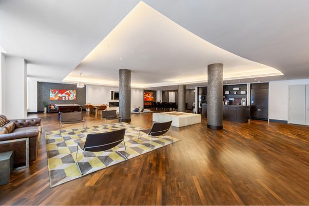 Dining room, Interior, Living room, Pendant Lights, Recessed Lighting, Wood Texture Flooring