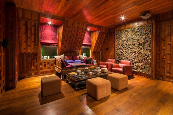 Interior, Living room, Recessed Lighting, Wooden Ceilings, Wood Texture Flooring, Wooden Walls
