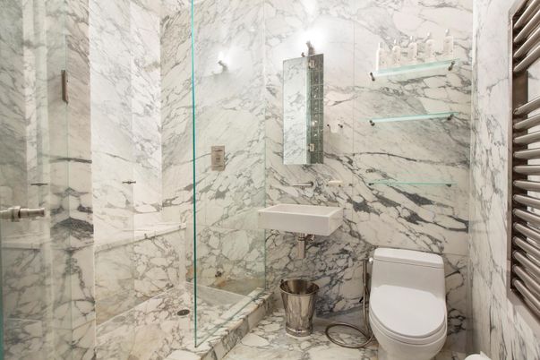 Bathroom, Glass Shower, Interior, Marble Walls