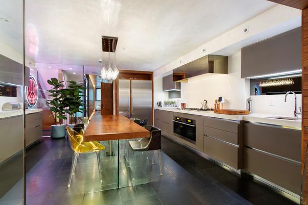 Chandelier, Interior, Kitchen, Recessed Lighting, Stainless Steel Appliances