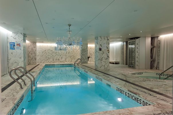 Chandelier, Interior, Marble Walls, Pool, Recessed Lighting