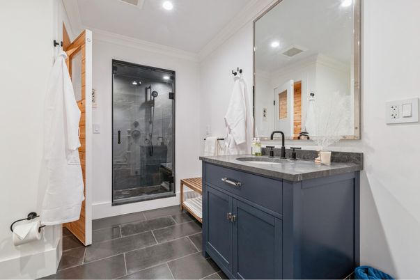 Bathroom, Glass Shower, Interior, Recessed Lighting