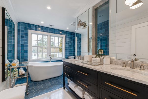 Bathroom, Dual Sink Vanities, Free Standing Baths, Interior, Recessed Lighting