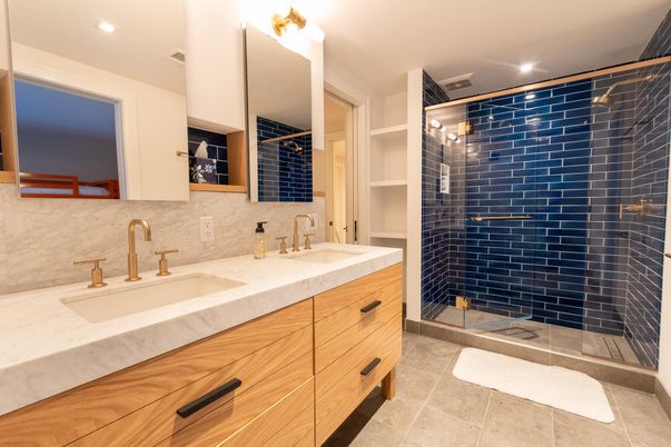 Bathroom, Dual Sink Vanities, Glass Shower, Interior, Recessed Lighting