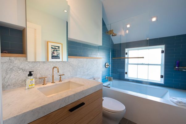 Bathroom, Interior, Marble Walls, Recessed Lighting