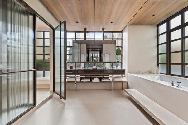 Bathroom, Interior, Recessed Lighting, Wooden Ceilings
