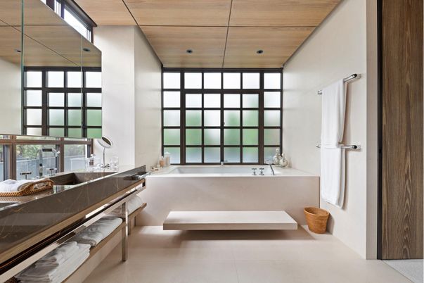 Bathroom, Interior, Recessed Lighting, Wooden Ceilings