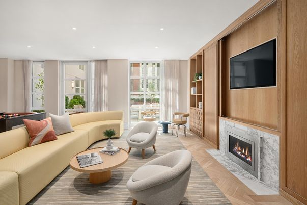 Fireplace, Interior, Living room, Recessed Lighting, Wood Texture Flooring, Wooden Walls