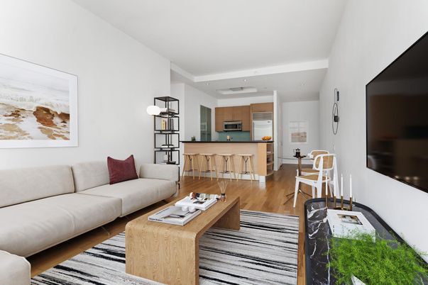 Interior, Kitchen, Living room, Recessed Lighting, Wood Texture Flooring