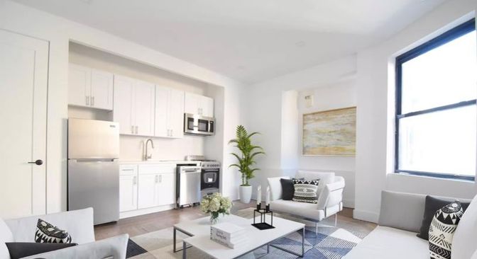 Interior, Kitchen, Living room, Stainless Steel Appliances, Wood Texture Flooring