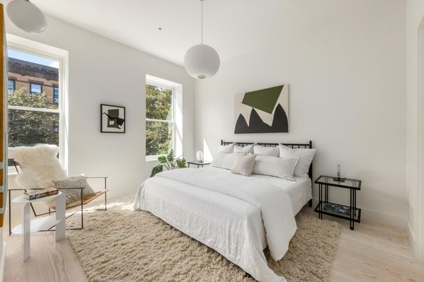 Bedroom, Interior, Pendant Lights, Wood Texture Flooring