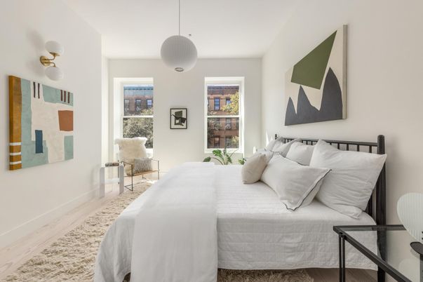 Bedroom, Interior, Pendant Lights, Wood Texture Flooring