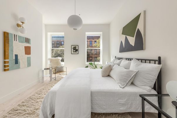 Bedroom, Interior, Pendant Lights, Wood Texture Flooring