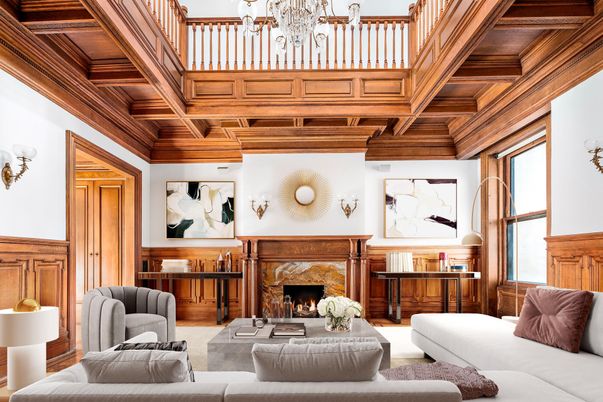 Chandelier, Fireplace, Interior, Living room, Wooden Beams, Wooden Ceilings, Wooden Walls