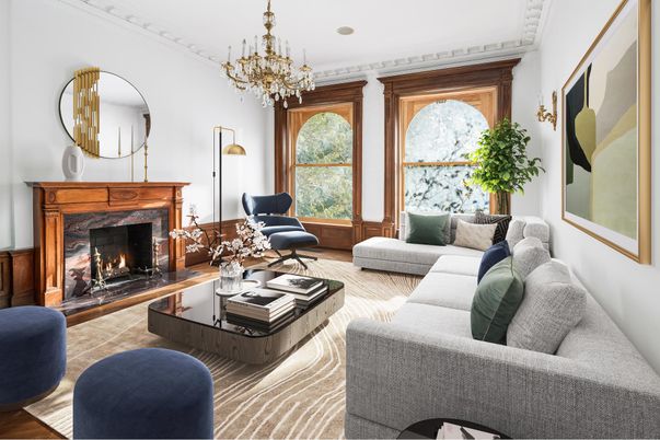 Chandelier, Fireplace, Interior, Living room, Recessed Lighting