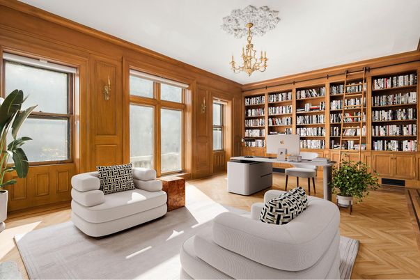 Chandelier, Home Office, Interior, Wood Texture Flooring, Wooden Walls