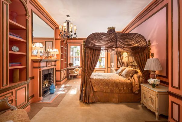 Bedroom, Chandelier, Fireplace, Interior
