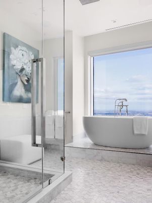Bathroom, Free Standing Baths, Glass Shower, Interior, Marble