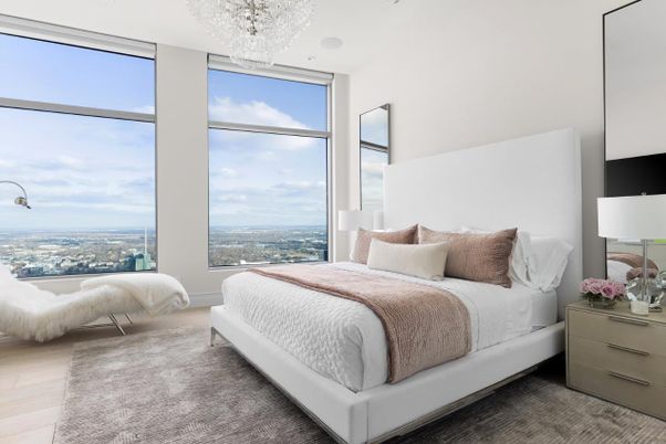 Bedroom, Interior, Pendant Lights, Wood Texture Flooring