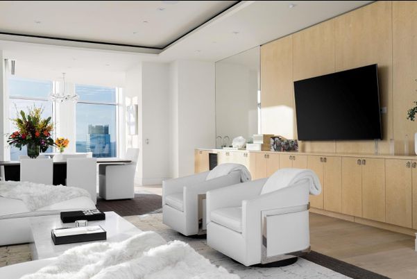 Interior, Living room, Pendant Lights, Recessed Lighting, Wood Texture Flooring