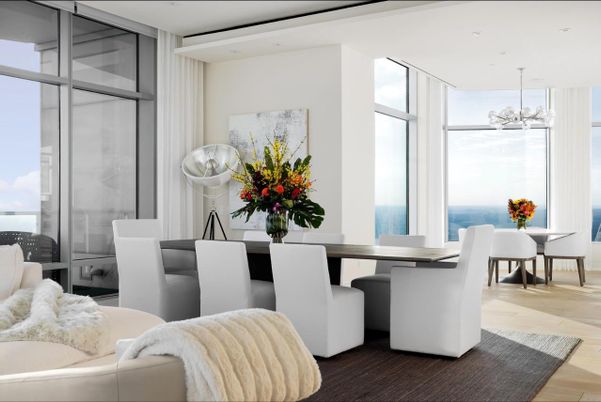 Dining room, Interior, Recessed Lighting, Water, Wood Texture Flooring