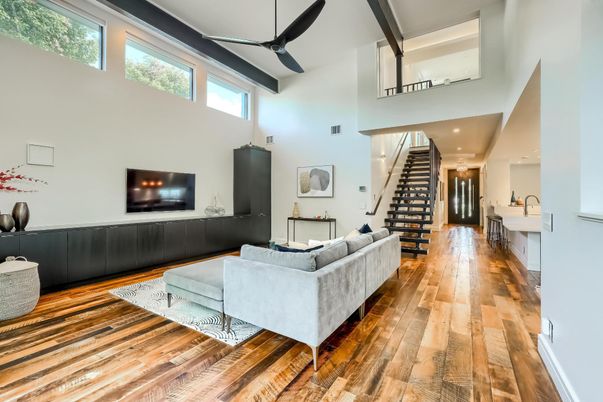 Interior, Living room, Recessed Lighting, Wood Texture Flooring