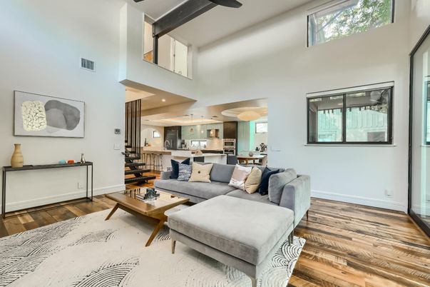 Dining room, Interior, Kitchen, Living room, Pendant Lights, Recessed Lighting, Wood Texture Flooring