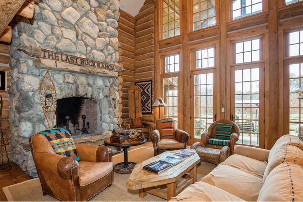 Fireplace, Interior, Living room, Stone Walls, Wood Texture Flooring, Wooden Walls