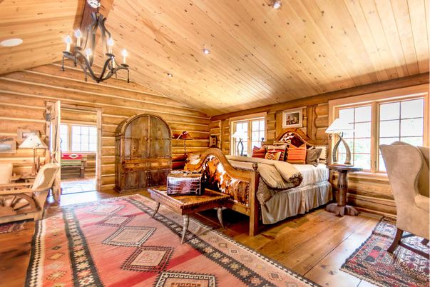 Bedroom, Chandelier, Interior, Recessed Lighting, Wooden Ceilings, Wood Texture Flooring, Wooden Walls