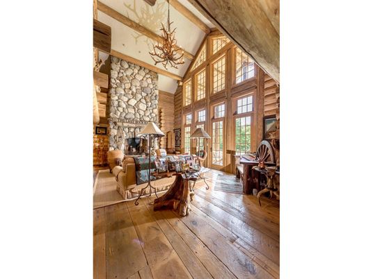 Fireplace, Interior, Living room, Stone Walls, Wooden Beams, Wood Texture Flooring, Wooden Walls